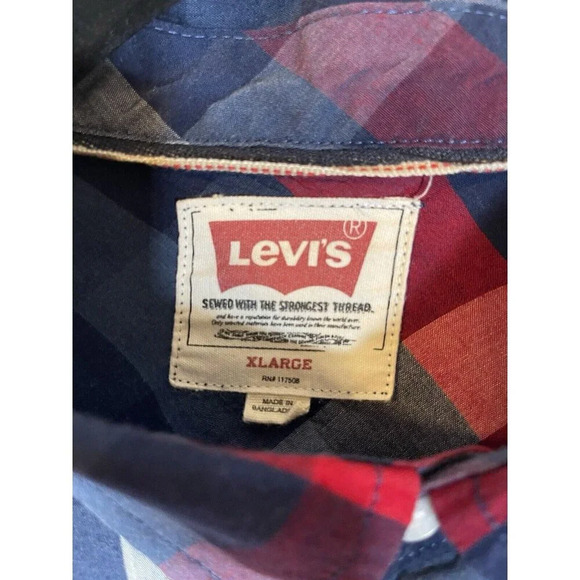 Levis Blue Red White Plaid Short Sleeve Button Up Shirt Size X-Large - Picture 3 of 5